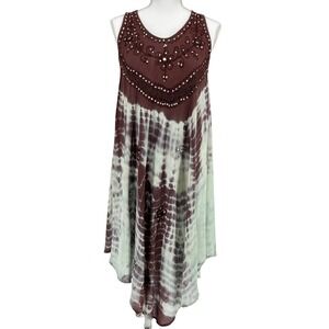 La Moda Boho Tie Dye Beaded Maxi Dress Free Size Hippie Artisan India